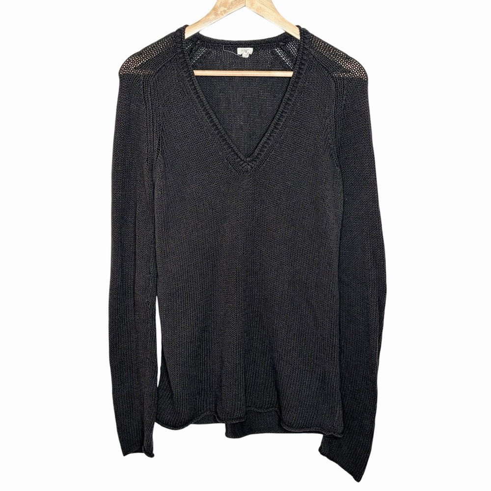 J Crew Roll V-Neck Sweater Brown Womens M Fisherman Heritage Cotton Open Knit
